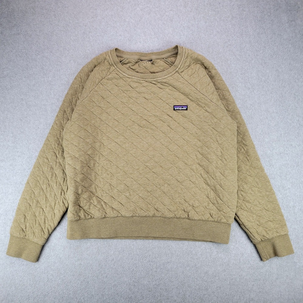 Patagonia Organic Cotton Quilt Crew Women Large Olive Green Pullover 25310